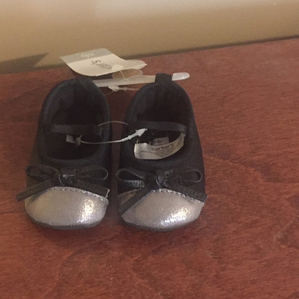 Newborn girls black and silver shoes