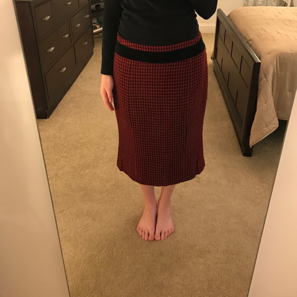 Red Houndstooth Pencil Skirt