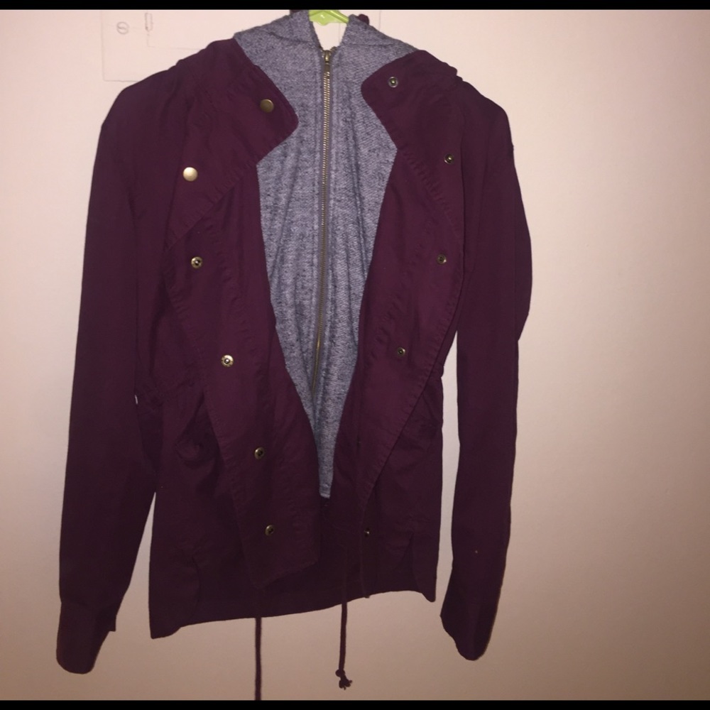 Maroon and Grey Hooded Jacket