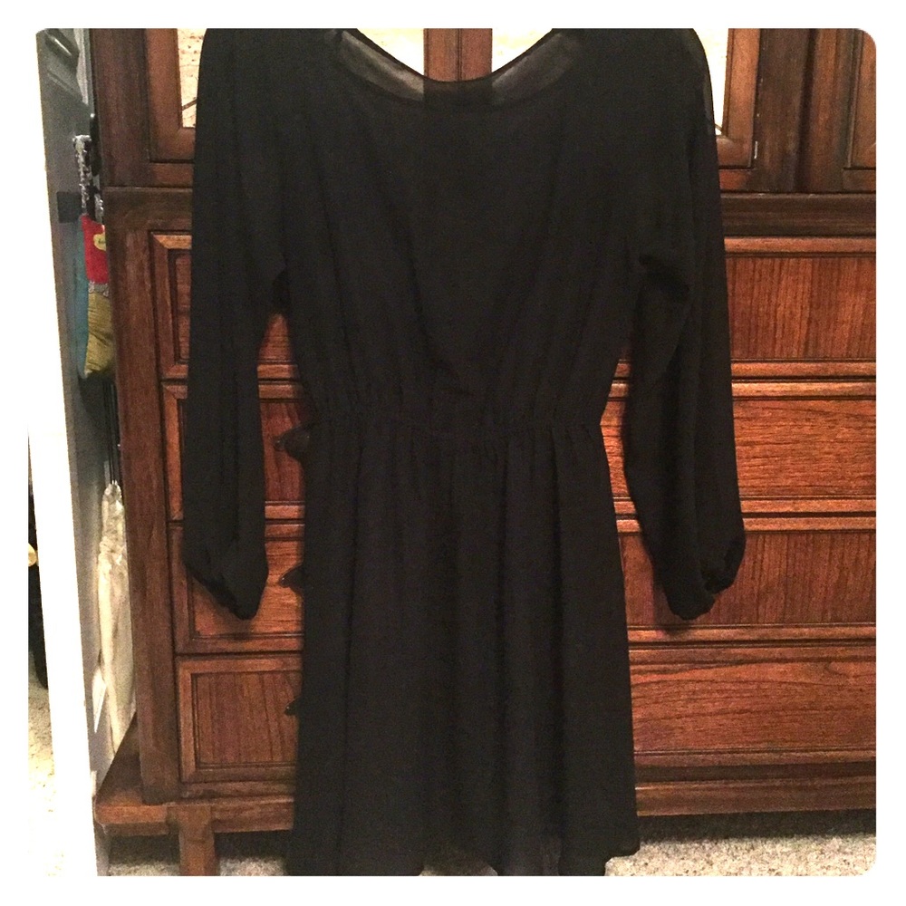Slit Sleeve Black Dress