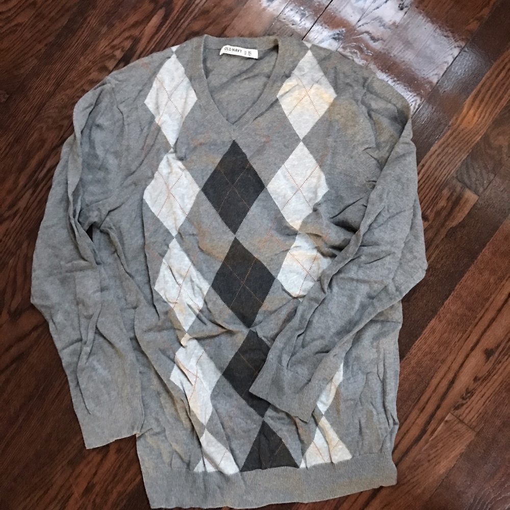 Old Navy Gray Argyle Sweater XL Tall