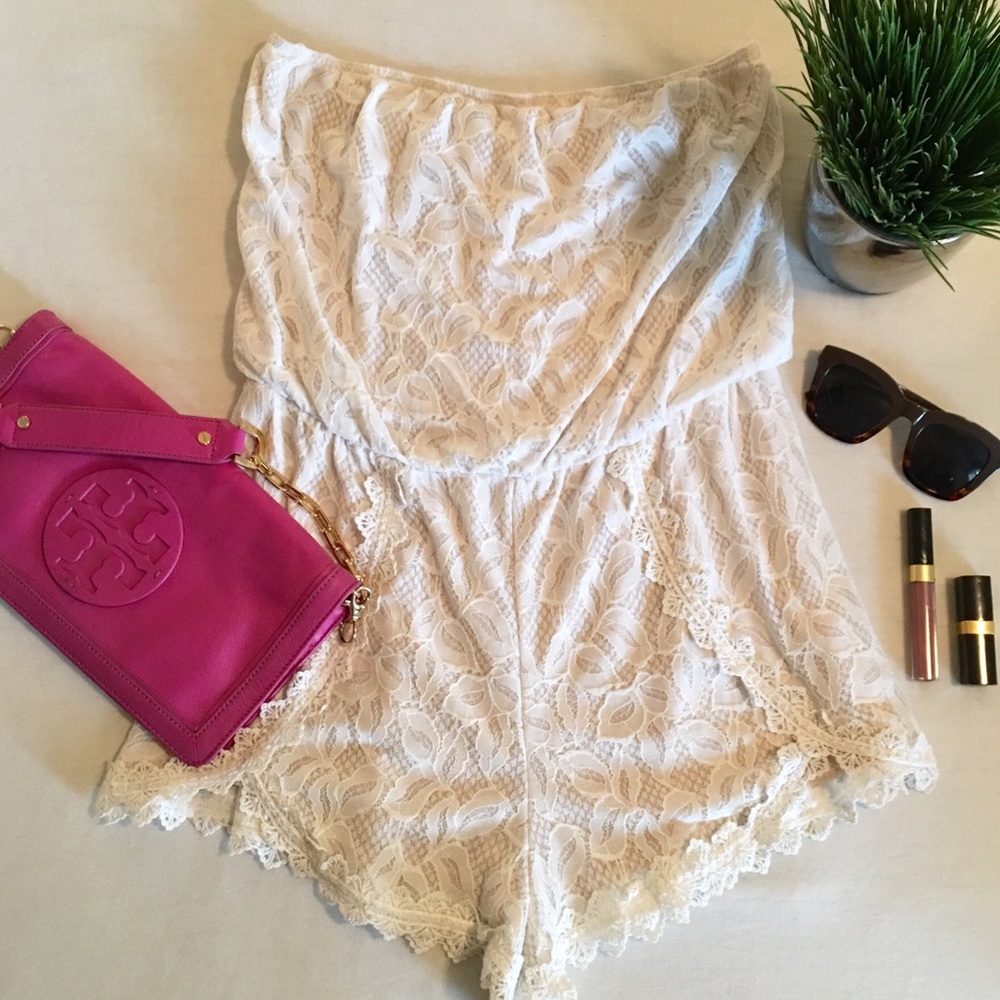 Free People Thalia Strapless Lace Romper