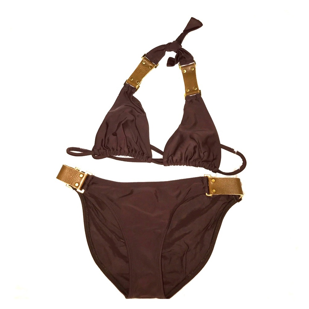 VIX leather embellished bikini- top only