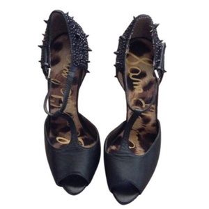 Sam Edelman Spike High Heels Black Leather Pumps