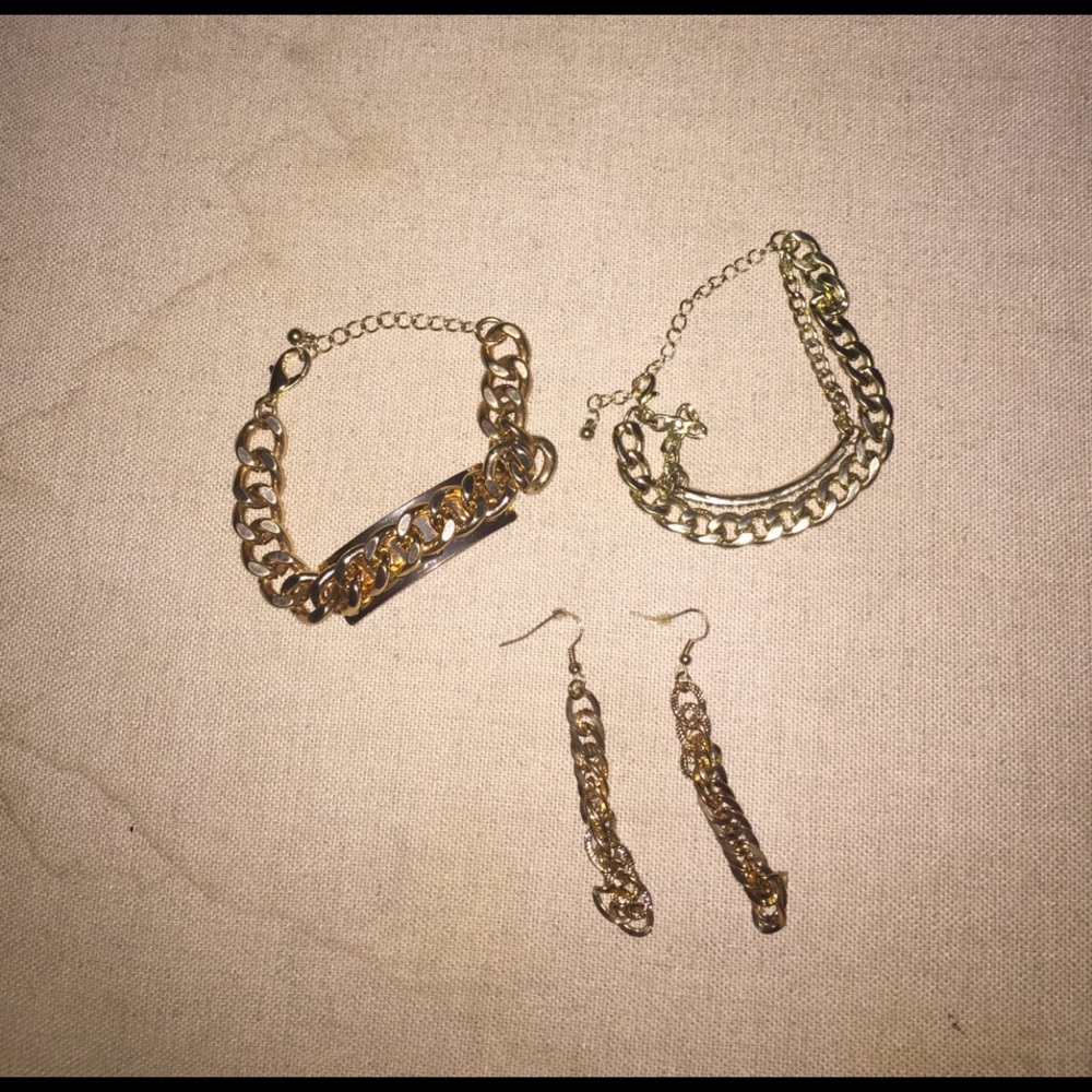 2 chain bracelets and chain earrings