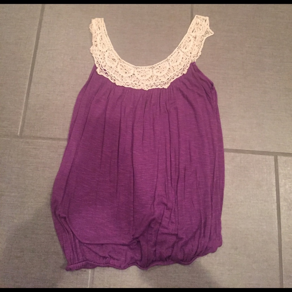 Purple tank with lace shoulders