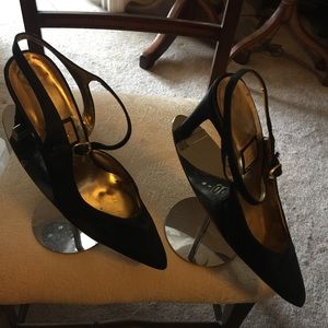 Nine West Black Satin open heels 8