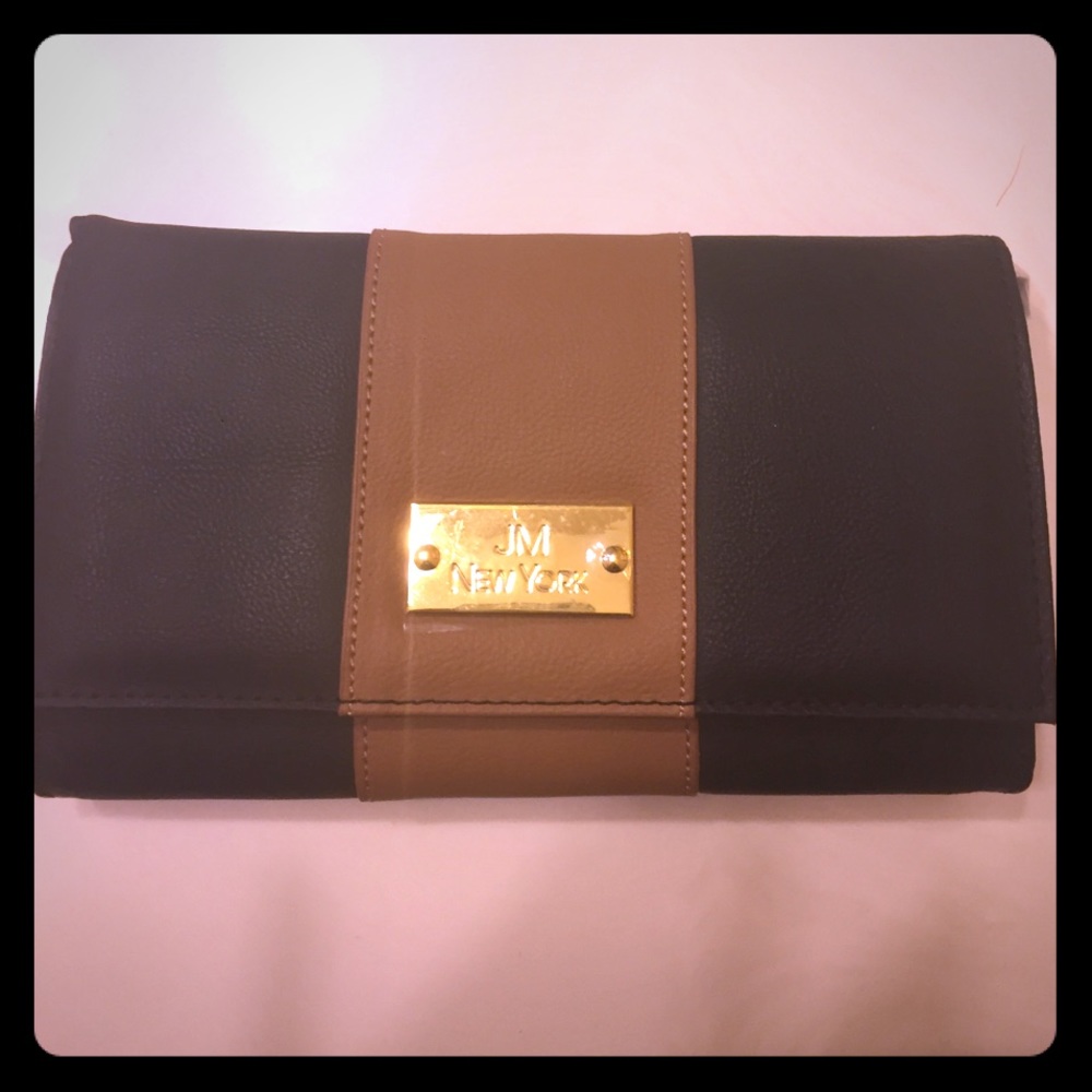 JM New York Leather Color Block Clutch