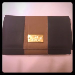 JM New York Leather Color Block Clutch