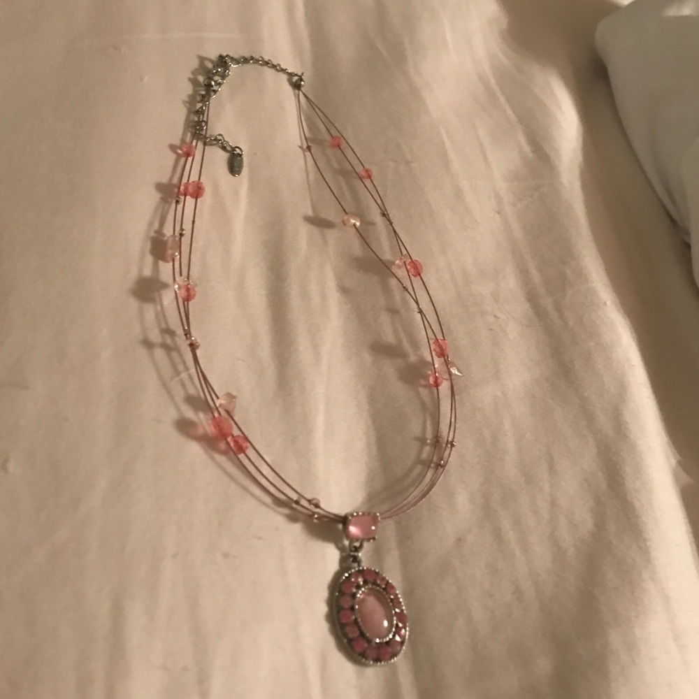 Pink 3 ring necklace with square diamond