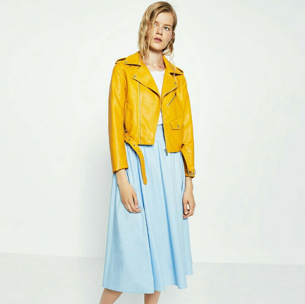 Like new zara faux leather yellow jacket xs