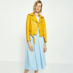 Like new zara faux leather yellow jacket xs