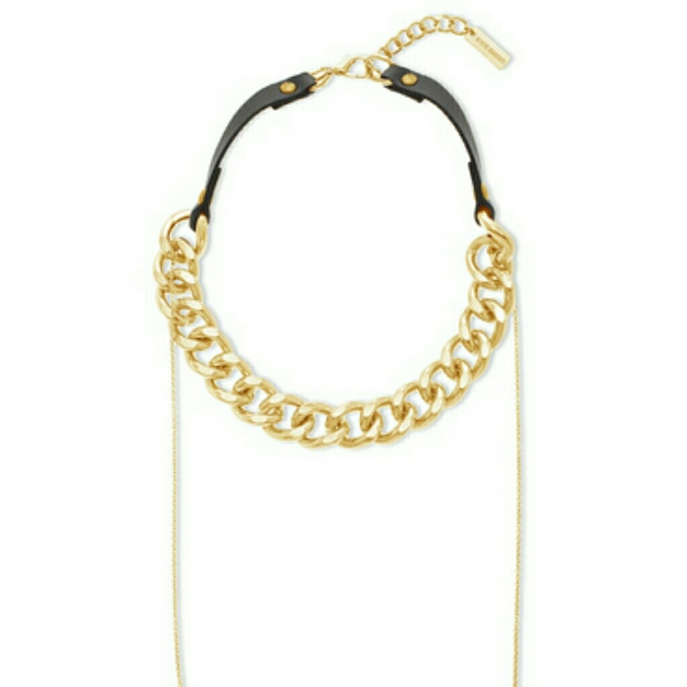 STEVE MADDEN CHAIN AND LEATHER HIGH LOW NECKLACE