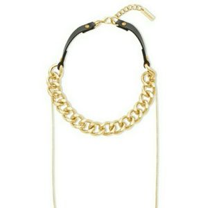 STEVE MADDEN CHAIN AND LEATHER HIGH LOW NECKLACE