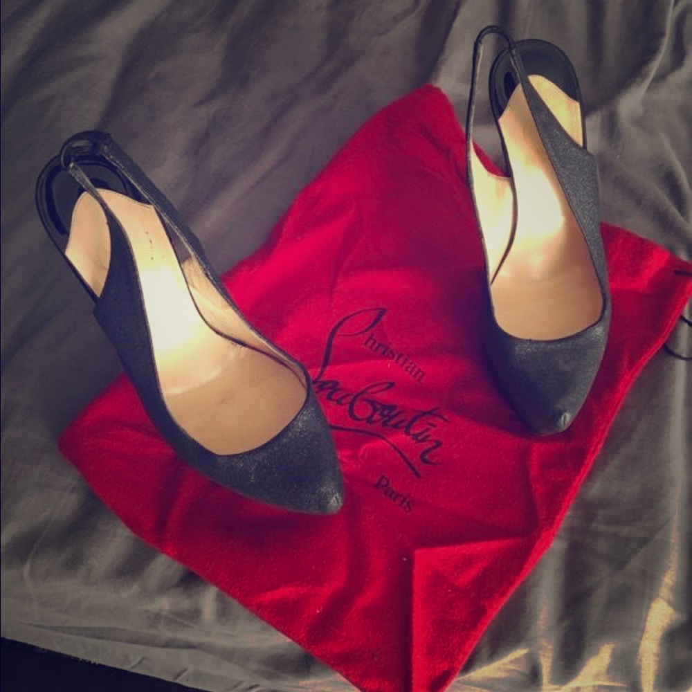36 1/2 Christian Louboutin Black Slingback Pumps!