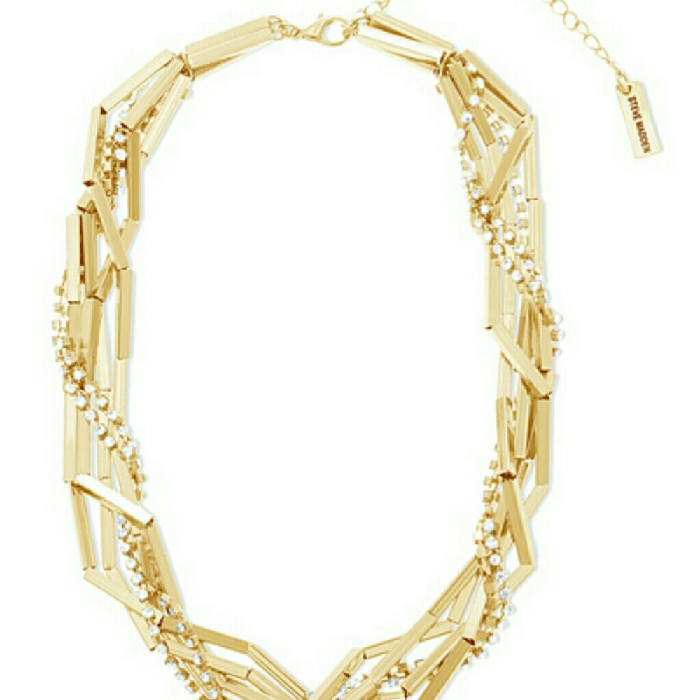 STEVE MADDEN TUBE CHAIN AND CRYSTAL BRAIDED NECKLA