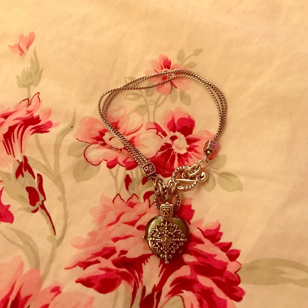 Brighton pewter + silver heart bracelet