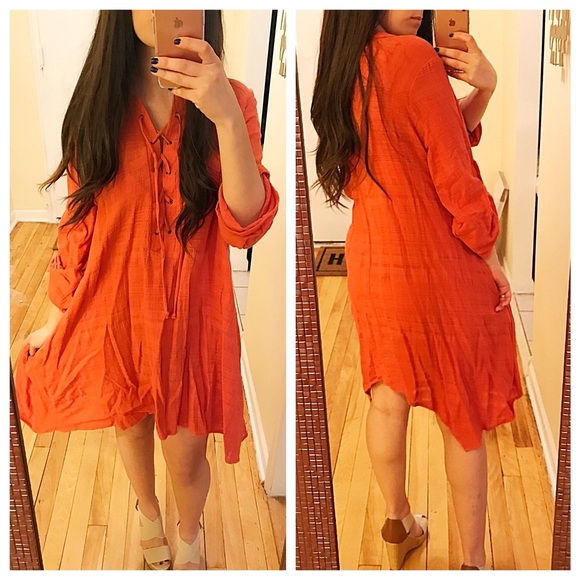❣LAST❣ Coral Lace Up Shark Bite Tunic Dress - Picture 3 of 3