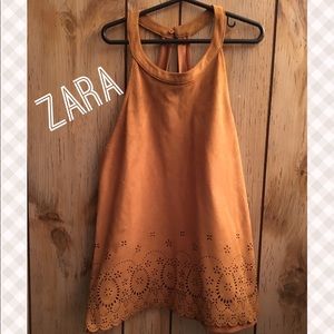 Zara ..Brown Sleeveless Floral Cutout Top Size M