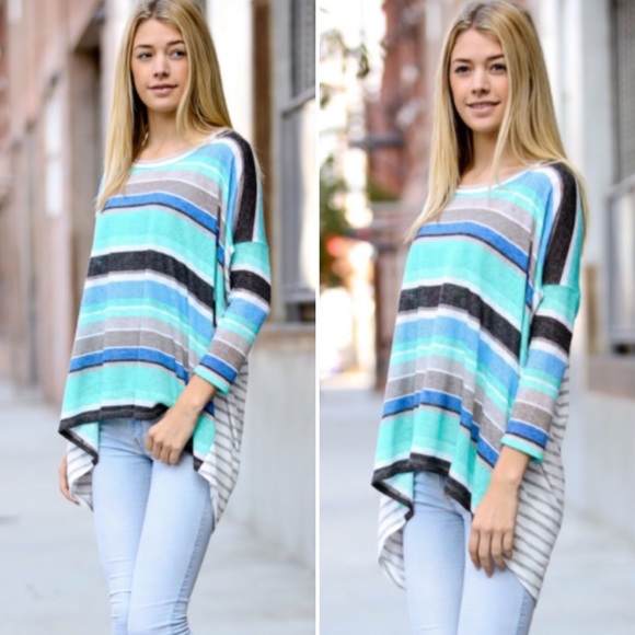 ❣LAST❣ Turquoise Stripe Color Block Tunic Top - Picture 2 of 4