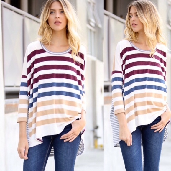 ❣LAST❣ Turquoise Stripe Color Block Tunic Top - Picture 3 of 4