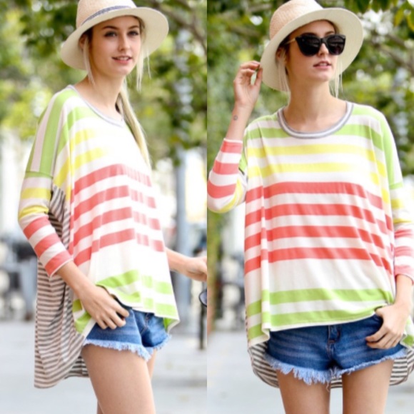 ❣LAST❣ Turquoise Stripe Color Block Tunic Top - Picture 4 of 4