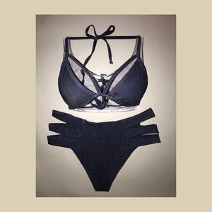 Denim Midrise Strappy Bikini