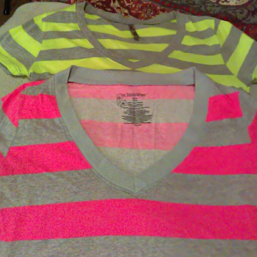 2 neon striped t shirts