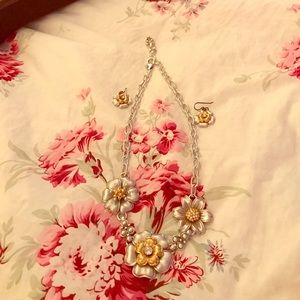 Brighton floral silver gold necklace+earrings set