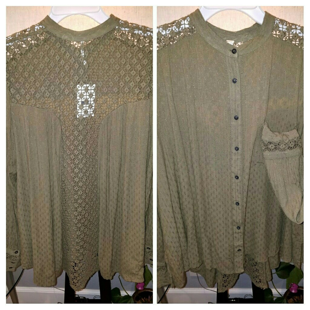 NWT FREE PEOPLE The Best Button-Down Blouse Green