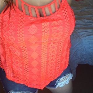 SOLD on Mer📦Coral Criss Cross Top