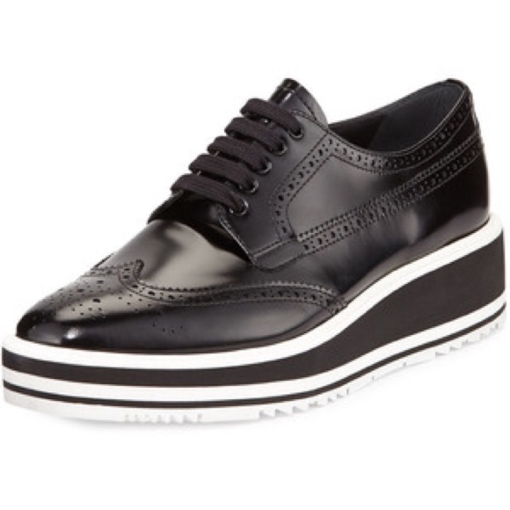 Prada Women's Wingtip Brogue Platform Sneakers