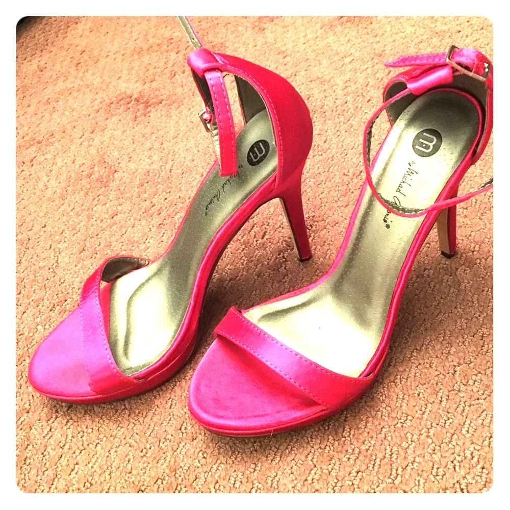 Hot pink, ankle strap heels