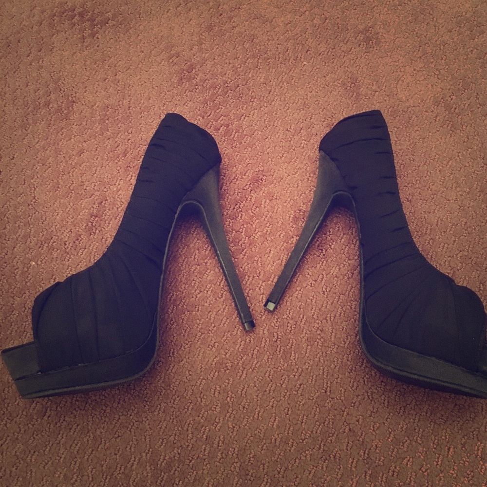 Black Chiffon HIGH stiletto heels.
