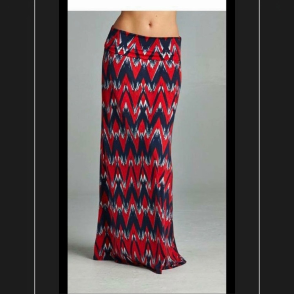 Red and blue maxi skirt