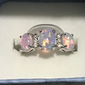 3 stone fire opal silver ring