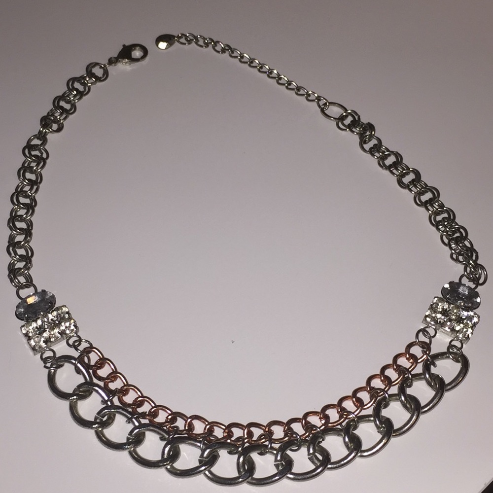 Rose gold and silver diamond chain necklace