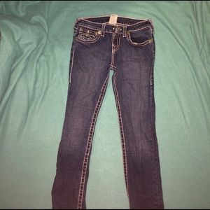 Straight, dark-wash jeans from True Religion.