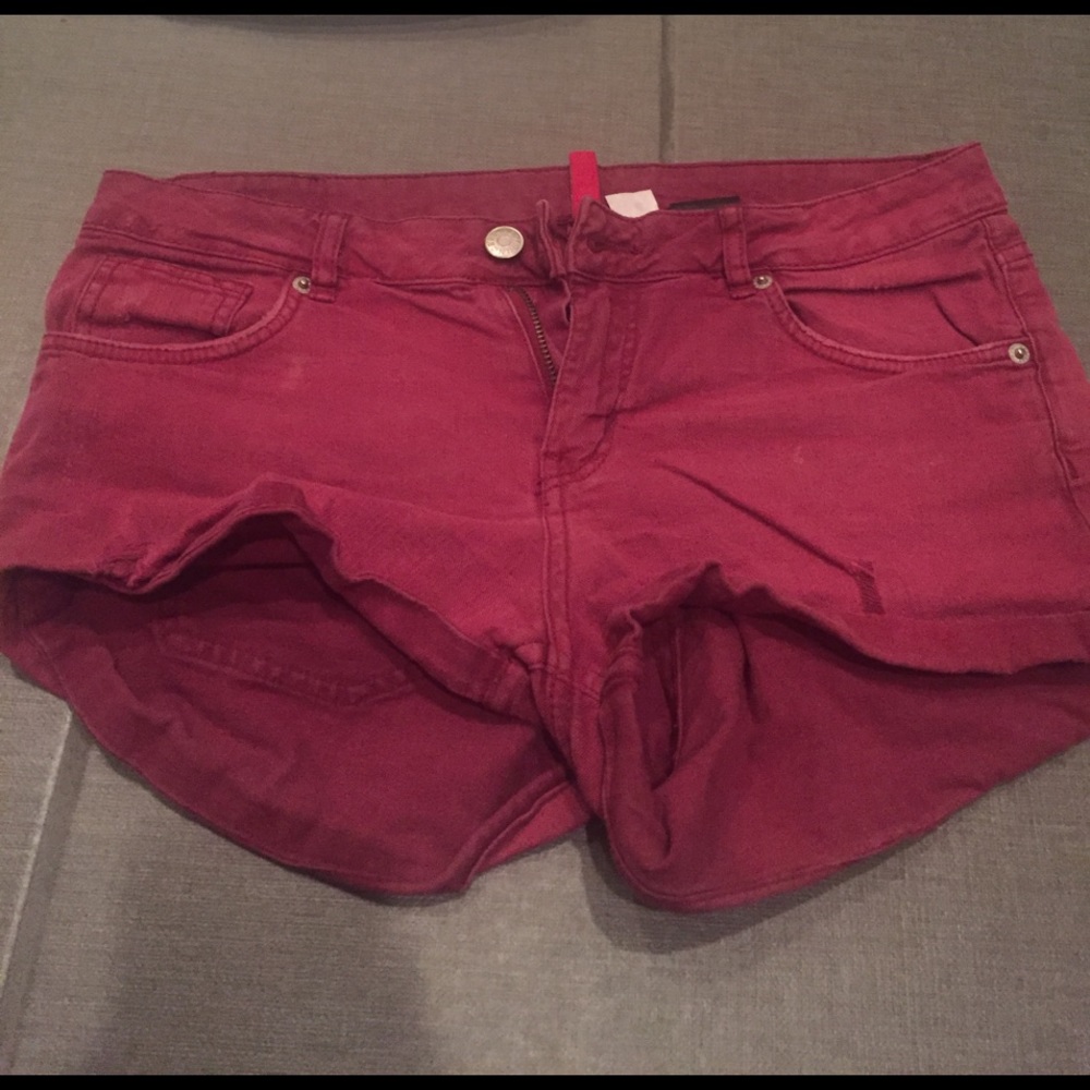 Red jean shorts