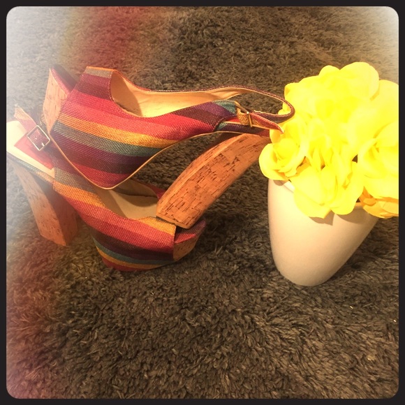 FRH multi colored platform with cork heel - Picture 1 of 3