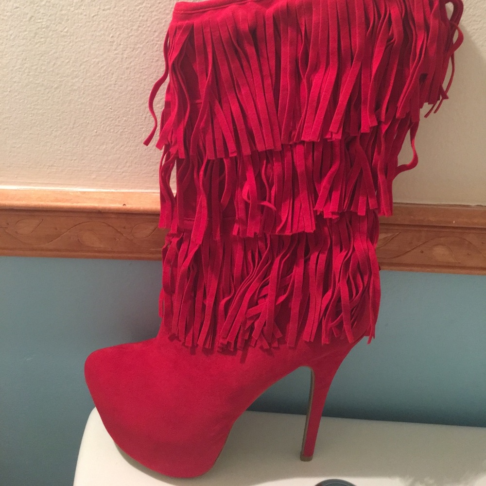 Red High Heels with Strings Never Worn