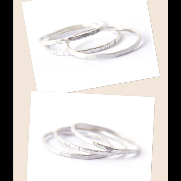 (2-13) 925 Sterling Silver Stacking Ring Set Hammered, Faceted, & Etched Bands - Picture 3 of 8
