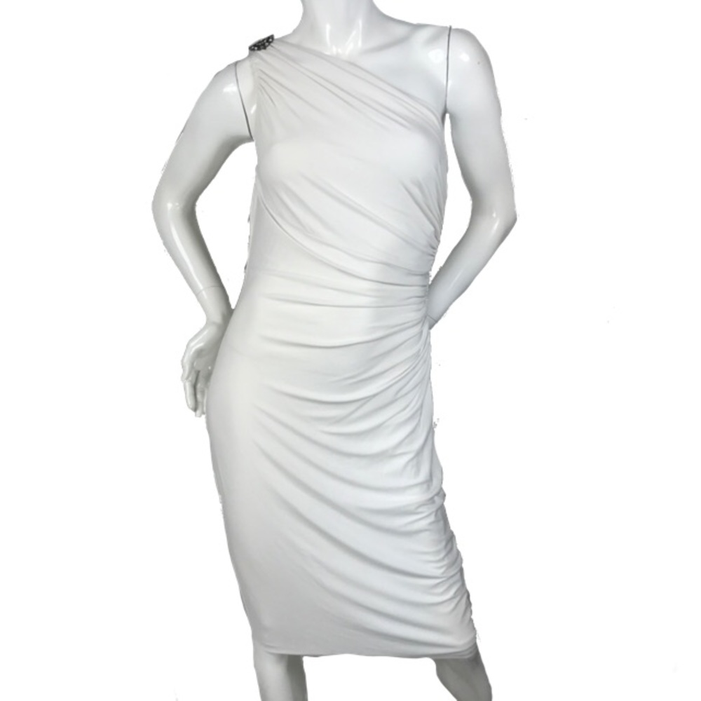 Lauren Ralph Lauren White Ruched One Shoulder Gown
