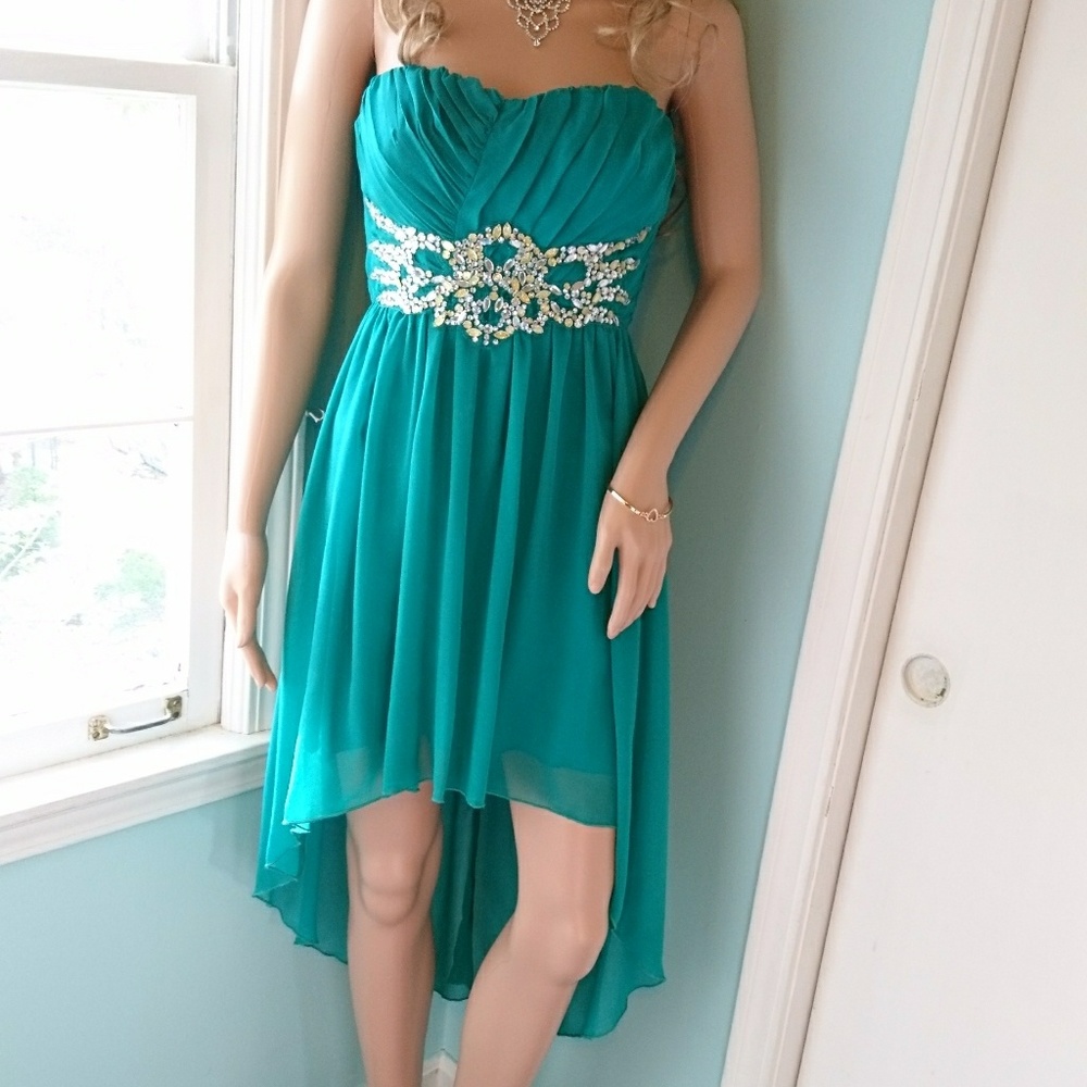 Jodi Kristopher high low formal green dress