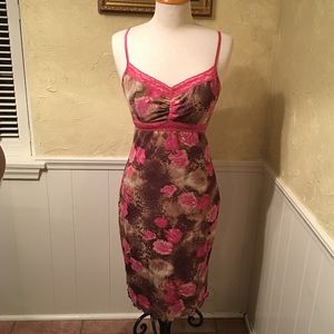 Spaghetti strap brown & pink floral dress by Mica