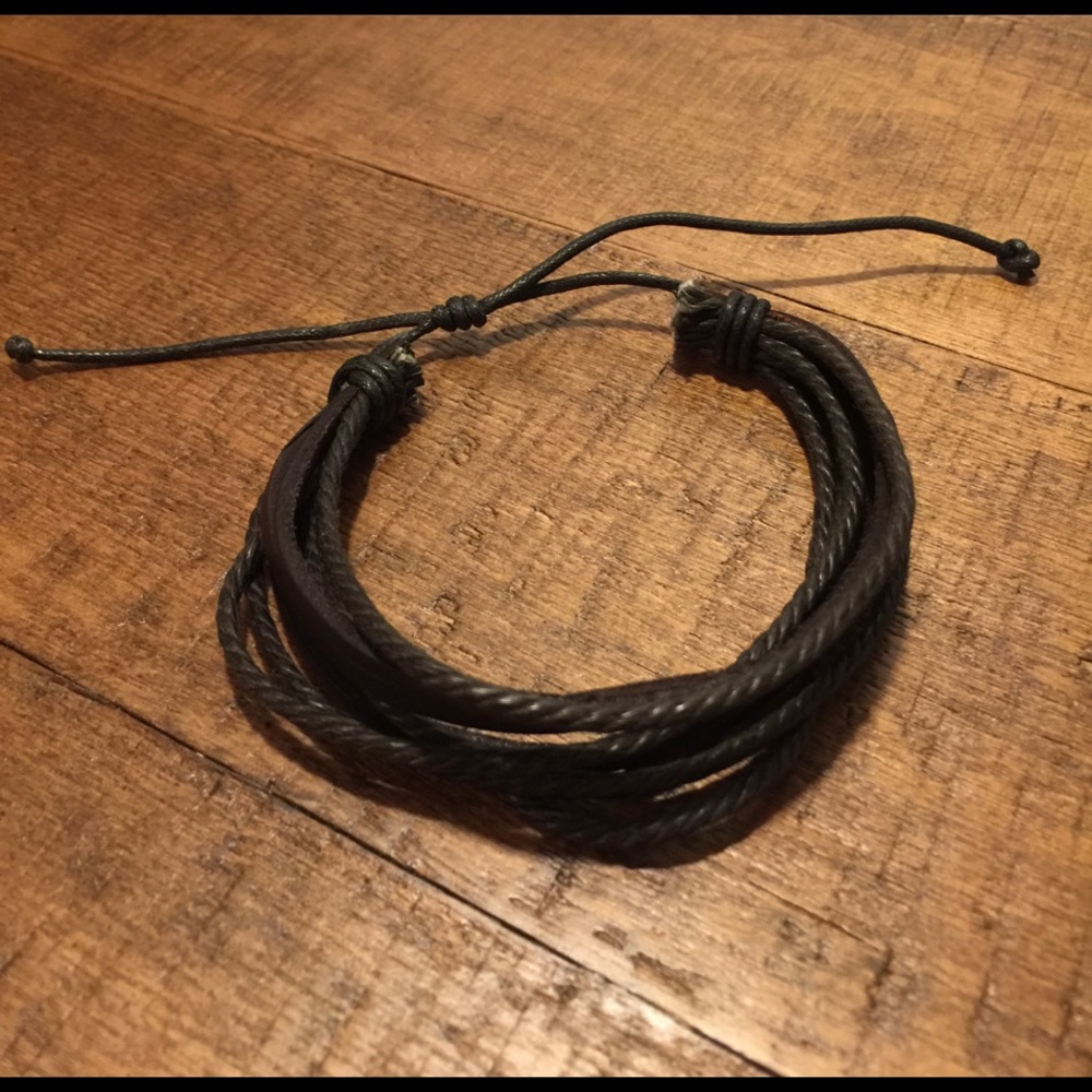 Mens brown leather surfer bracelet - Picture 1 of 5