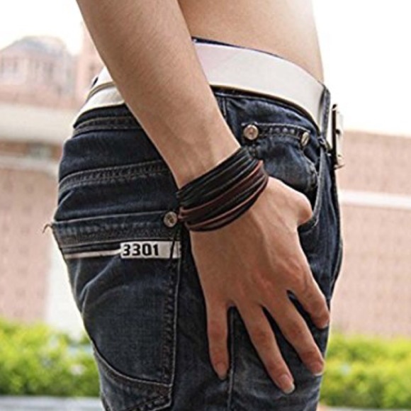 Mens brown leather surfer bracelet - Picture 2 of 5