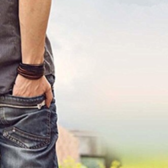 Mens brown leather surfer bracelet - Picture 3 of 5