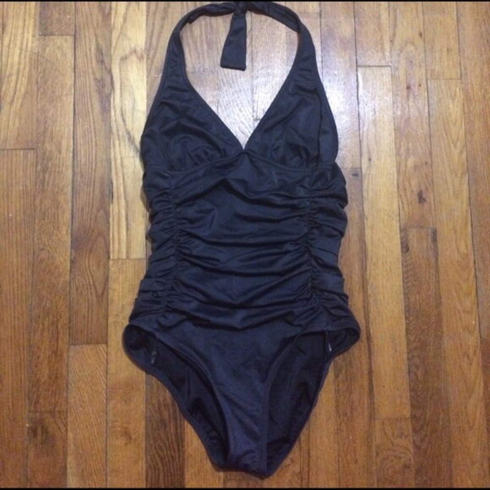 J Crew Black Swimsuit One Piece sz 8 Halter