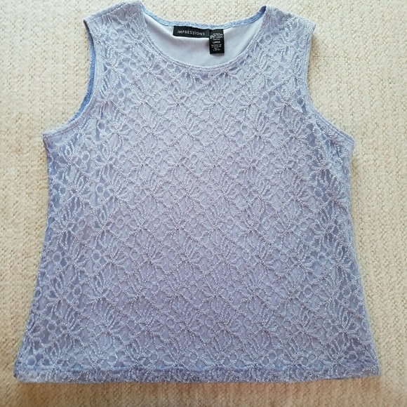 Impressions Tops - ICE BLUE LACEY AND FEMININE TANK TOP L